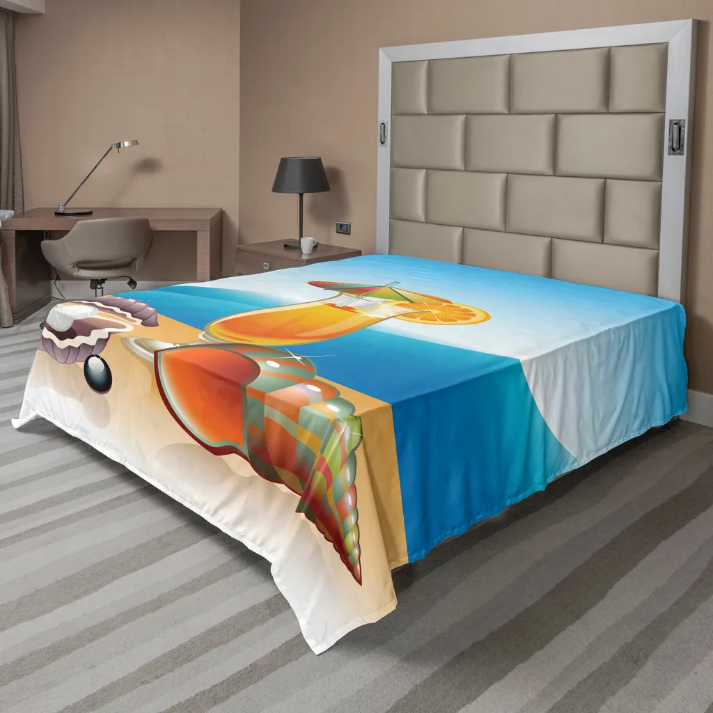 Drap de Lit Doux et Confortable Imprimé Mer et Verre de Jus d'Orange