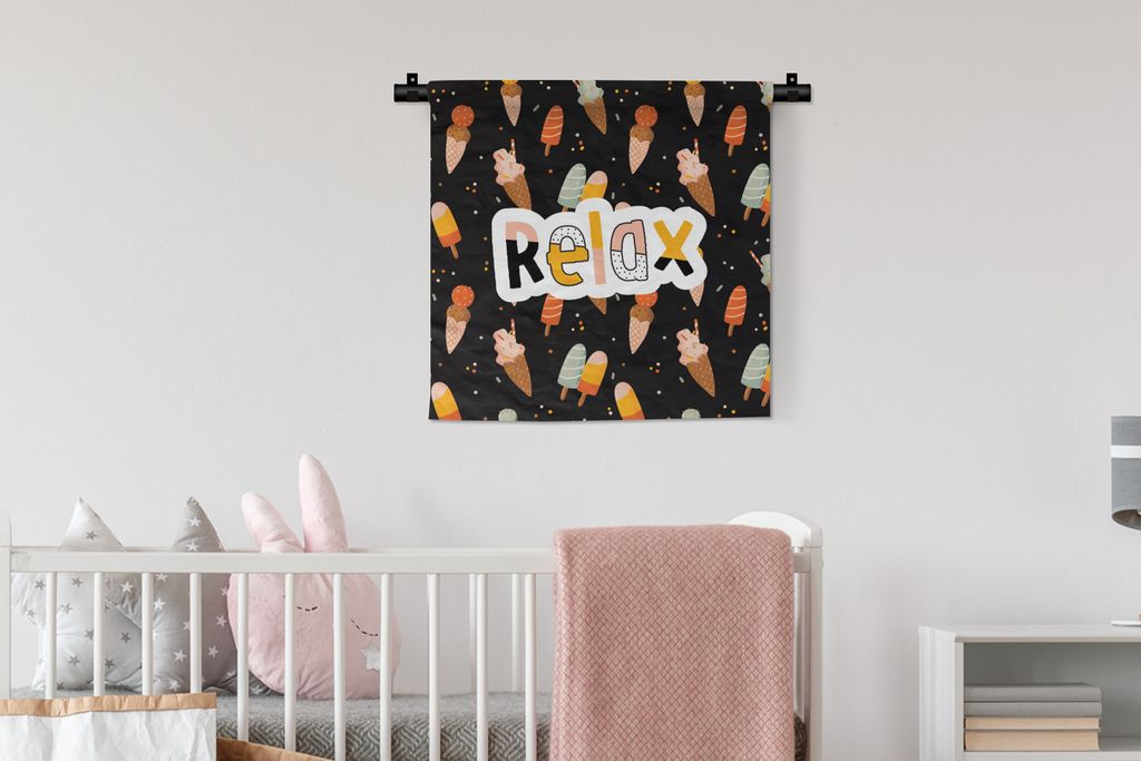 MuchoWow Wandteppich Wandbehang Sommer - Schwarz - Eiscreme 60x60 cm Tapisserie Dekoration Wandtuch - Dekorationen - Wand Decke