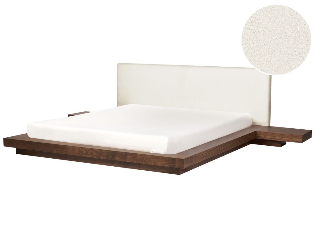 BELIANI Bett Weiß / Braune Esche Kunstleder und MDF-Platten Holzfurnier mit Lattenrost 180x200 cm Nachttische Japanischer Stil Schlafzimmer Doppel...