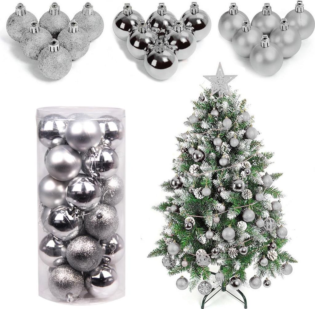 XINZI 108er Silber Weihnachtskugeln – Bruchsicherer Christbaumschmuck mit Kugelhaken, Glitzerkugeln, Weihnachtsdeko, Party, Hochzeit & Jubiläum