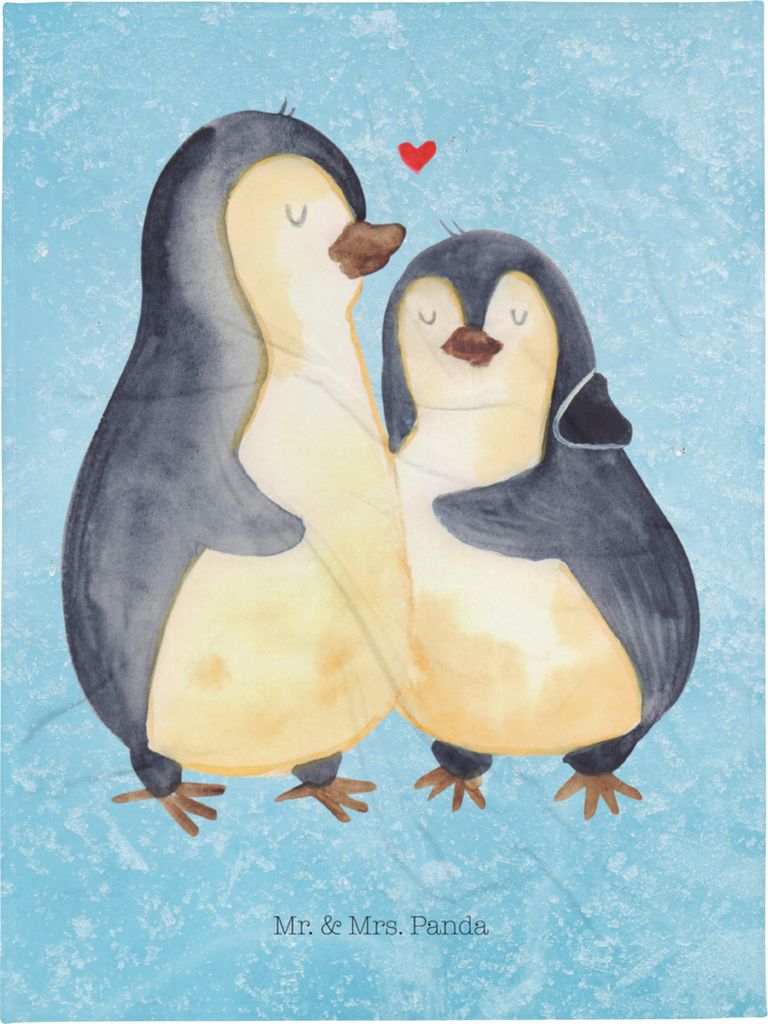 Mr. & Mrs. Panda XL Kuscheldecke Pinguin umarmen - Eisblau - Geschenk, Liebe, Hochzeitsgeschenk, Umarmung Verliebt, Verknallt