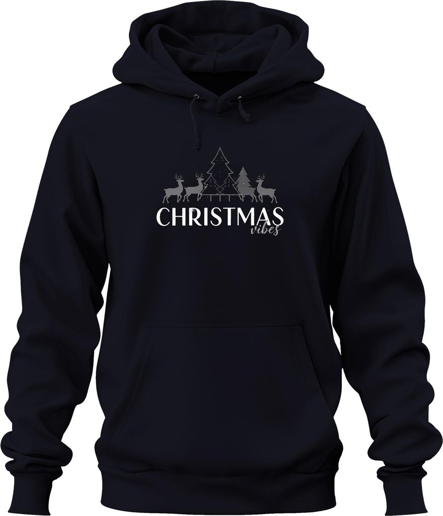 CHRISTMAS vibes Weihnachten Rentiere Tannenbaum Schneeflocken Uni Hoodie Kapuzenpullover, Navy, 3XL