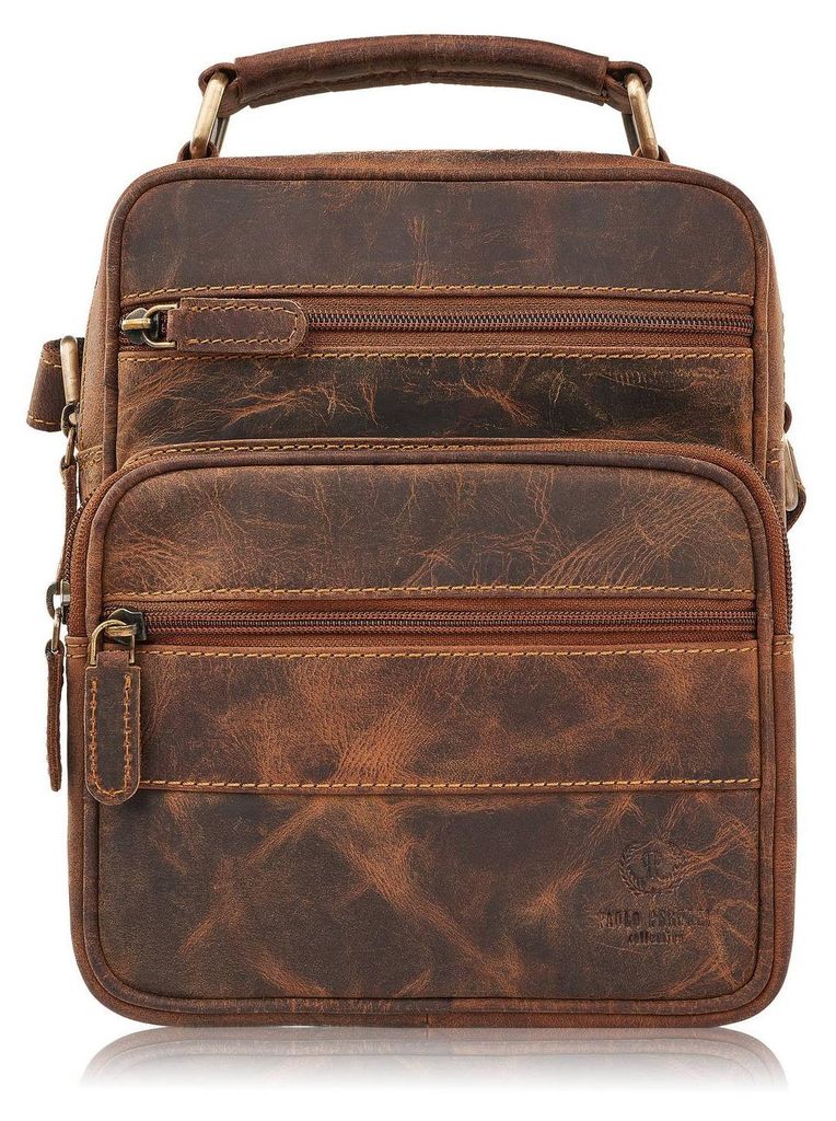 Herren Vintage Leder Umhängetasche für die Arbeit praktisch braun Paolo Peruzzi T-128-HBR