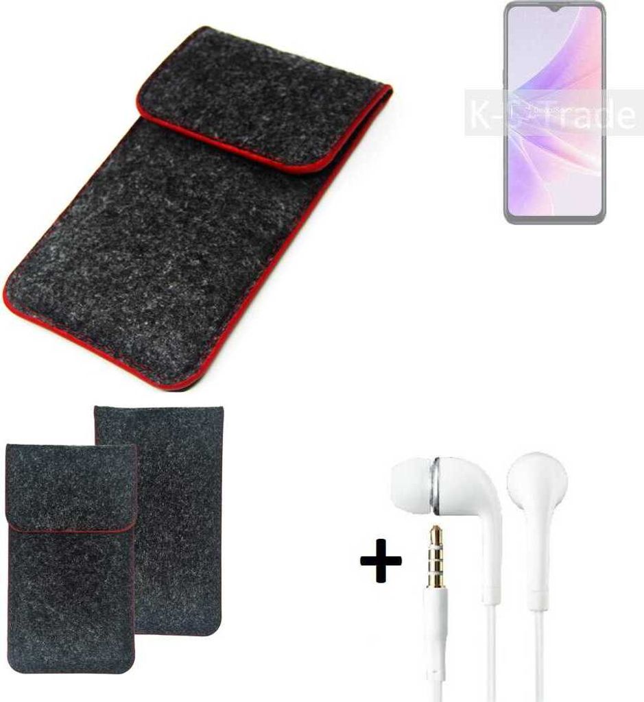 K-S-Trade Handy Schutz Hülle kompatibel mit Oppo A77 5G Schutzhülle Handyhülle Filztasche Pouch Tasche Case Sleeve Filzhülle dunkelgrau roter Rand