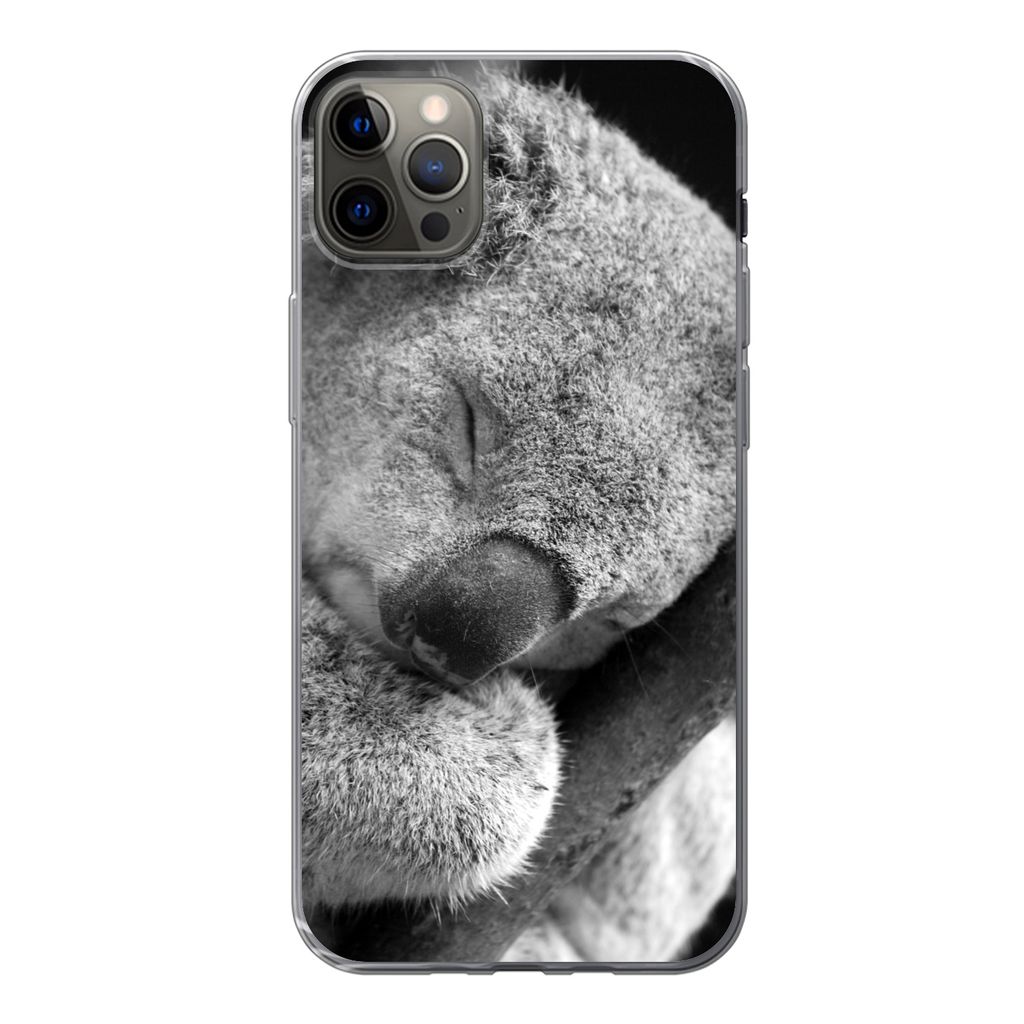 MuchoWow Handyhülle Schutzhülle Hülle für iPhone 12 Pro Max Schlafender Koala auf schwarzem Hintergrund Silikon Softcase Handy Hülle - Harts...