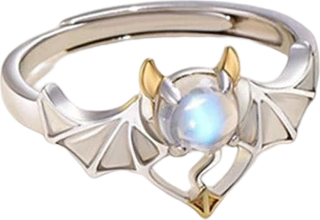 Paar-Ring-Winkel und Dämon-Öffnungs-Mondstein, verstellbar, aushöhlen, Fingerdekoration, Edelstahl, Kontrastfarbe, Damen-Fingerring, Schmuck-Herren