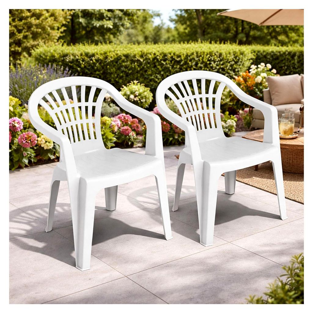2 Stück Stapelstuhl Gartenstuhl Altea Bistrostuhl Gartensessel Balkonstuhl Kunststoff stapelbar Weiß