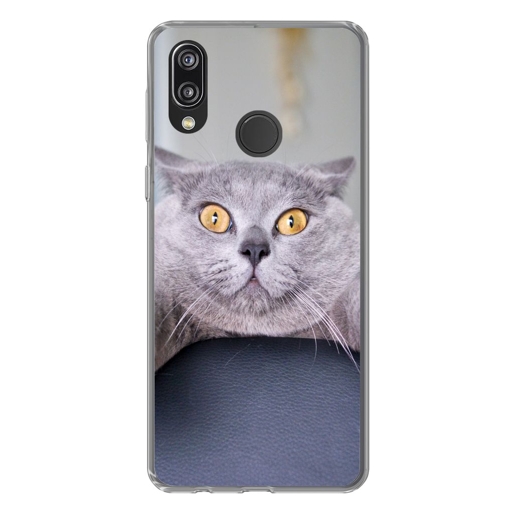 MuchoWow Handyhülle Schutzhülle Hülle für Huawei P20 Lite (2020) Katze - Angst - Stuhl Silikon Softcase Handy Hülle - Kartenhalter