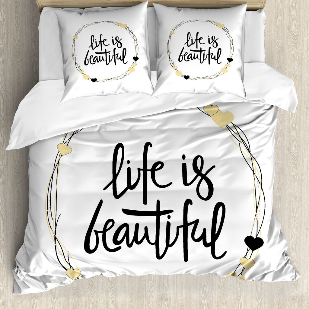 ABAKUHAUS Sprichwort Bettbezug Set für Einzelbetten, Herz-Linie Wörter, Milbensicher Allergiker geeignet mit Kissenbezug, 200 cm x 200 cm - 80 x ...