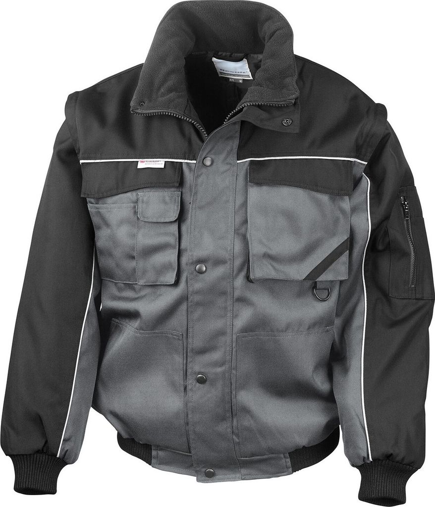 WORK-GUARD by Result - Pilotenjacke für Herren Reißverschluss-Ärmel RW10245 (XXL) (Grau/Schwarz)
