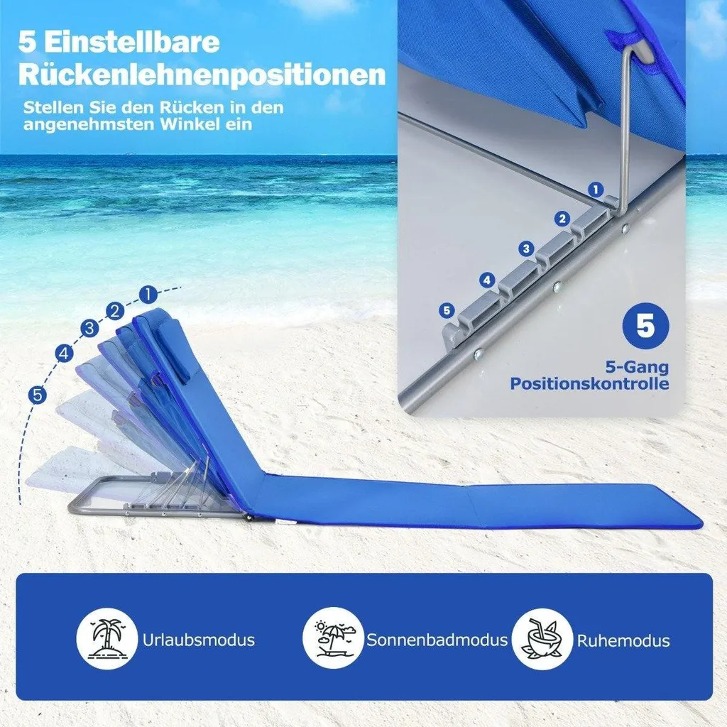 Duo de tapis de plage avec dossiers réglables et table 151x55,5 Bleu - 4