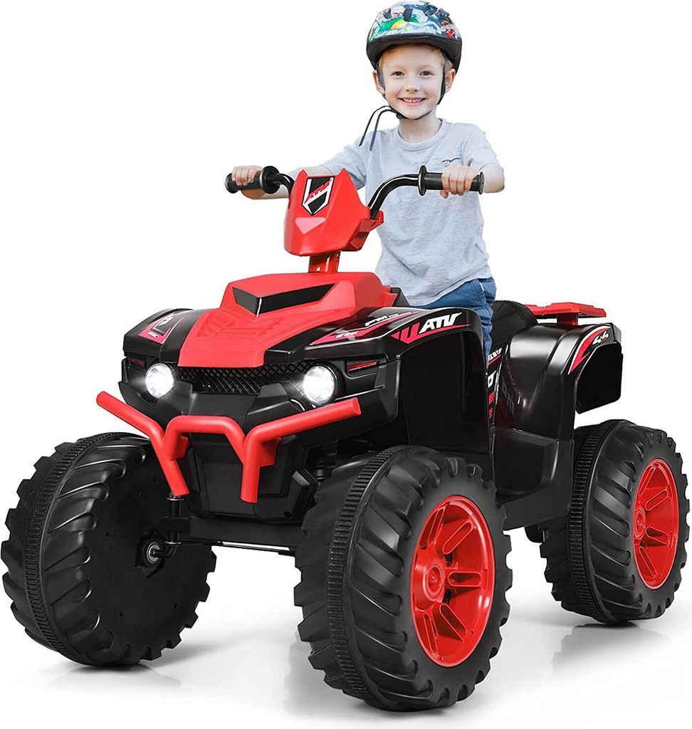 GOPLUS 12V Kinder-Elektroquad, Batteriebetriebenes Auto mit LED-Scheinwerfern, Musik, Hupe, USB, Bluetooth, Radio, Langsamer Start, Hohe/Niedrige G...