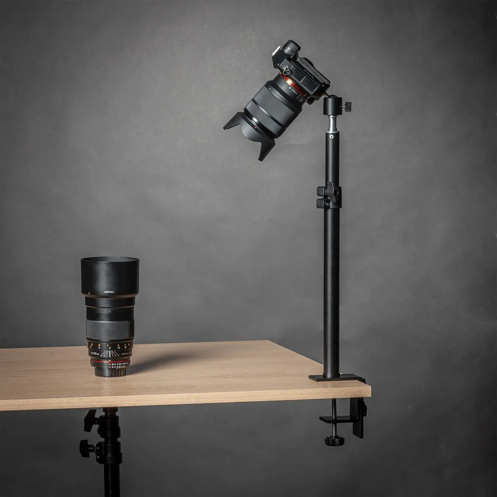 Walimex pro Treppiede per lampada da tavolo regolabile in altezza da 35 a 65 cm, treppiede da tavolo con testa a sfera per rotazione di 360° e inclinazione di 90°, treppiede con attacco a morsetto per illuminazione da studio e telecamera - 12
