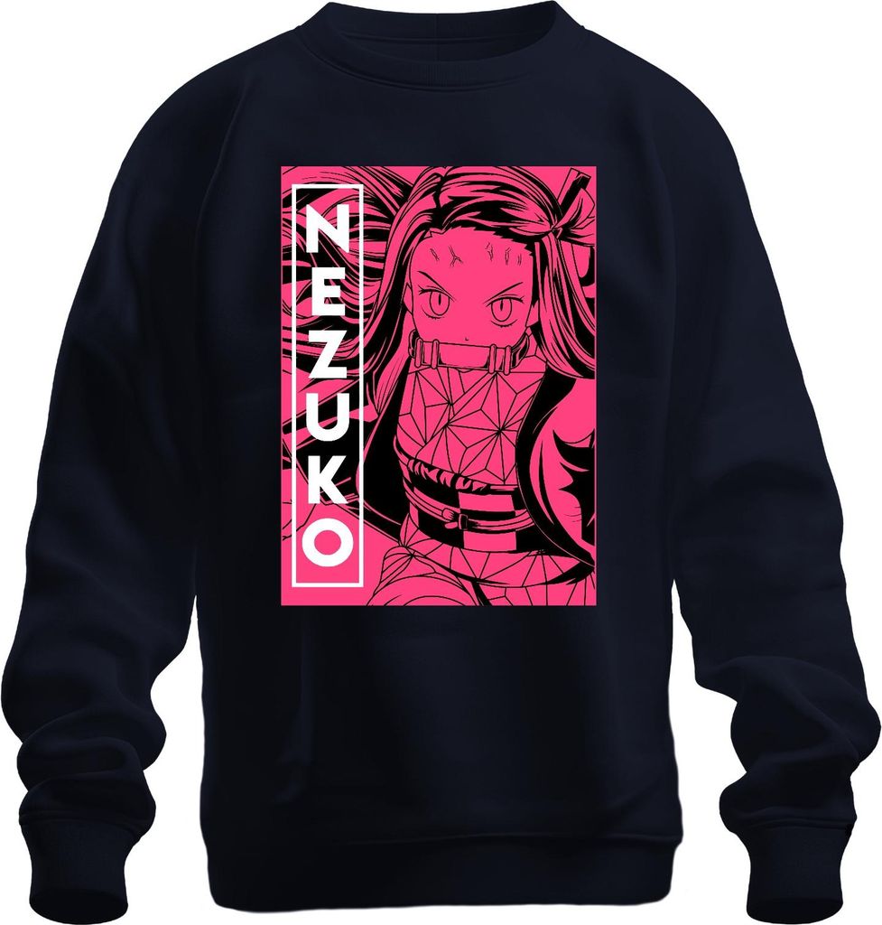 Nezuko Demon Slayer Kimetsu no Yaiba Bambus Beißstück Rosa Uni Sweatshirt Pullover, Navy, L