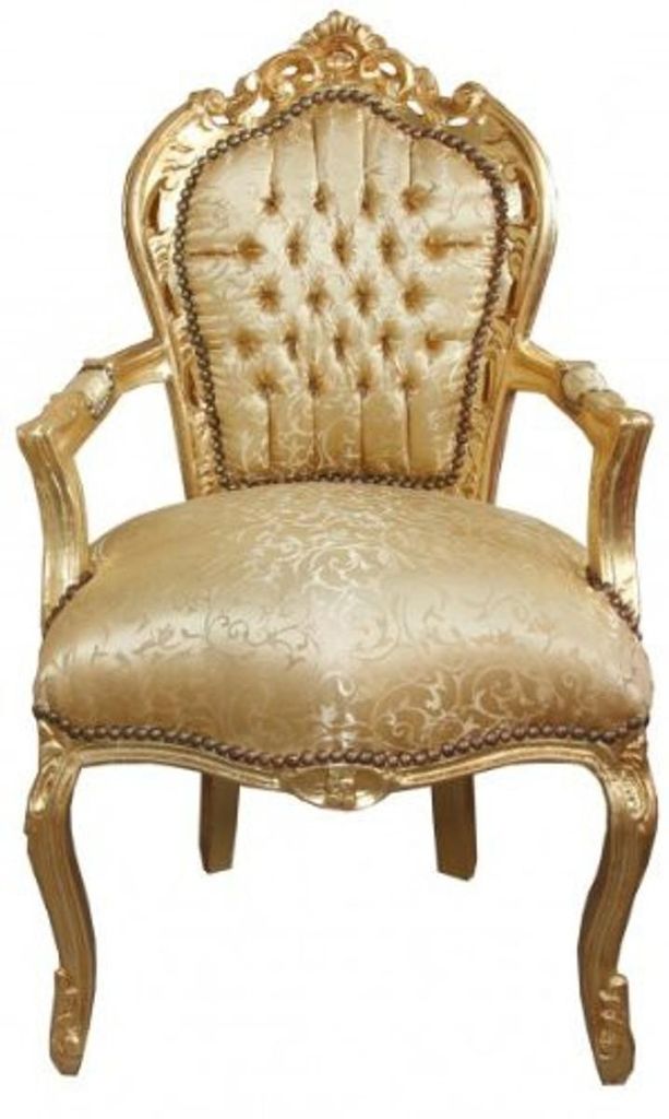 Casa Padrino Barock Esszimmer Stuhl Gold Blumen Muster / Produktbild 