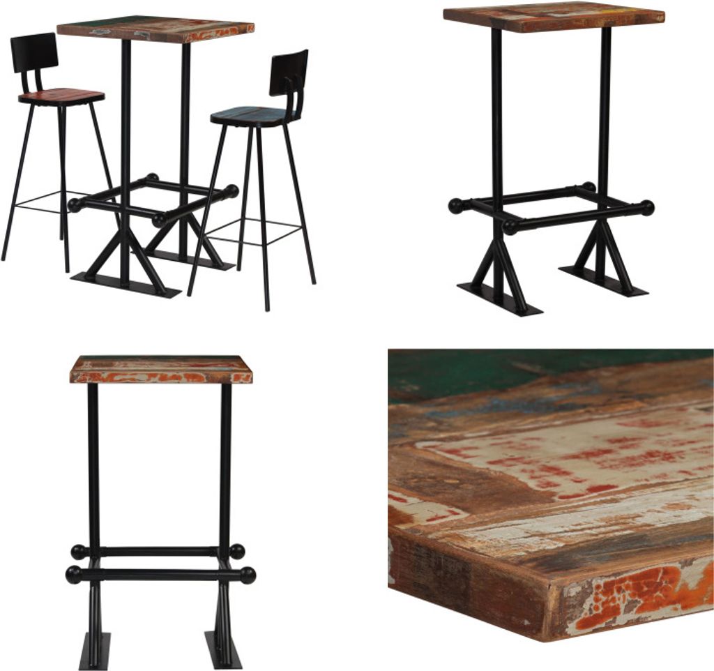vidaXL Bar Set 3 tlg. Altholz Massiv Mehrfarbig - Bar-Set - Bar-Sets - Bartisch Und Barhocker - Bartisch