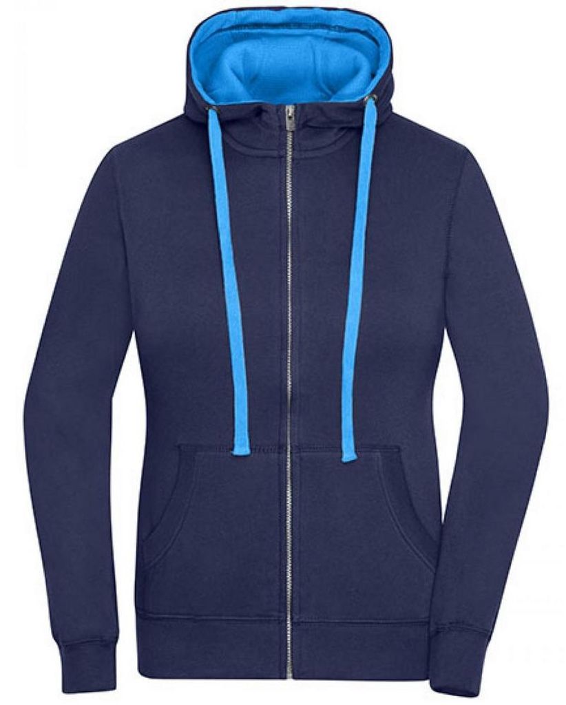 James and Nicholson - "Lifestyle" Hoodie mit durchgehendem Reißverschluss für Damen LT2264 (L) (Marineblau/Kobalt)
