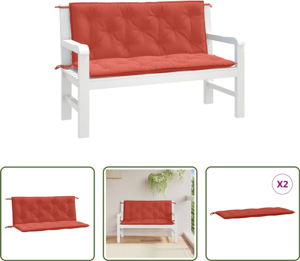 The Living Store Gartenbank-Auflagen 2 Stk. Melange Rot 120x50x7 cm Stoff