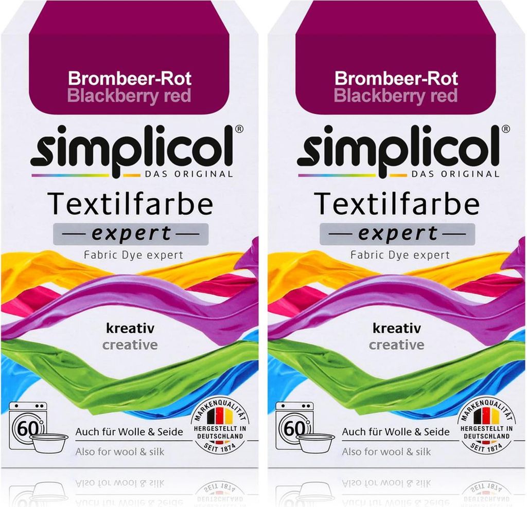 Simplicol Textilfarbe expert Brombeer-Rot 150g - Farbe zum Färben (2er Pack)