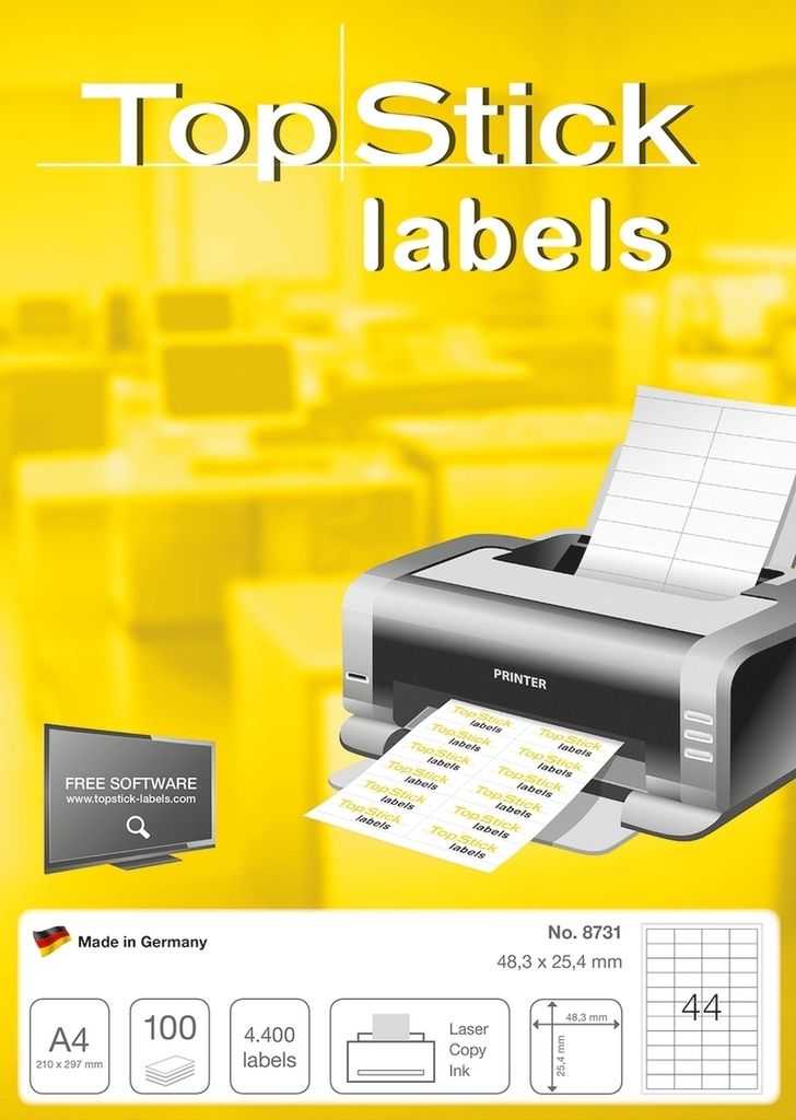 Universal-Etiketten Papier weiß selbstklebend 48,3x25,4mm 100 Blatt=4400 Etiketten Packung mit 10 Stück