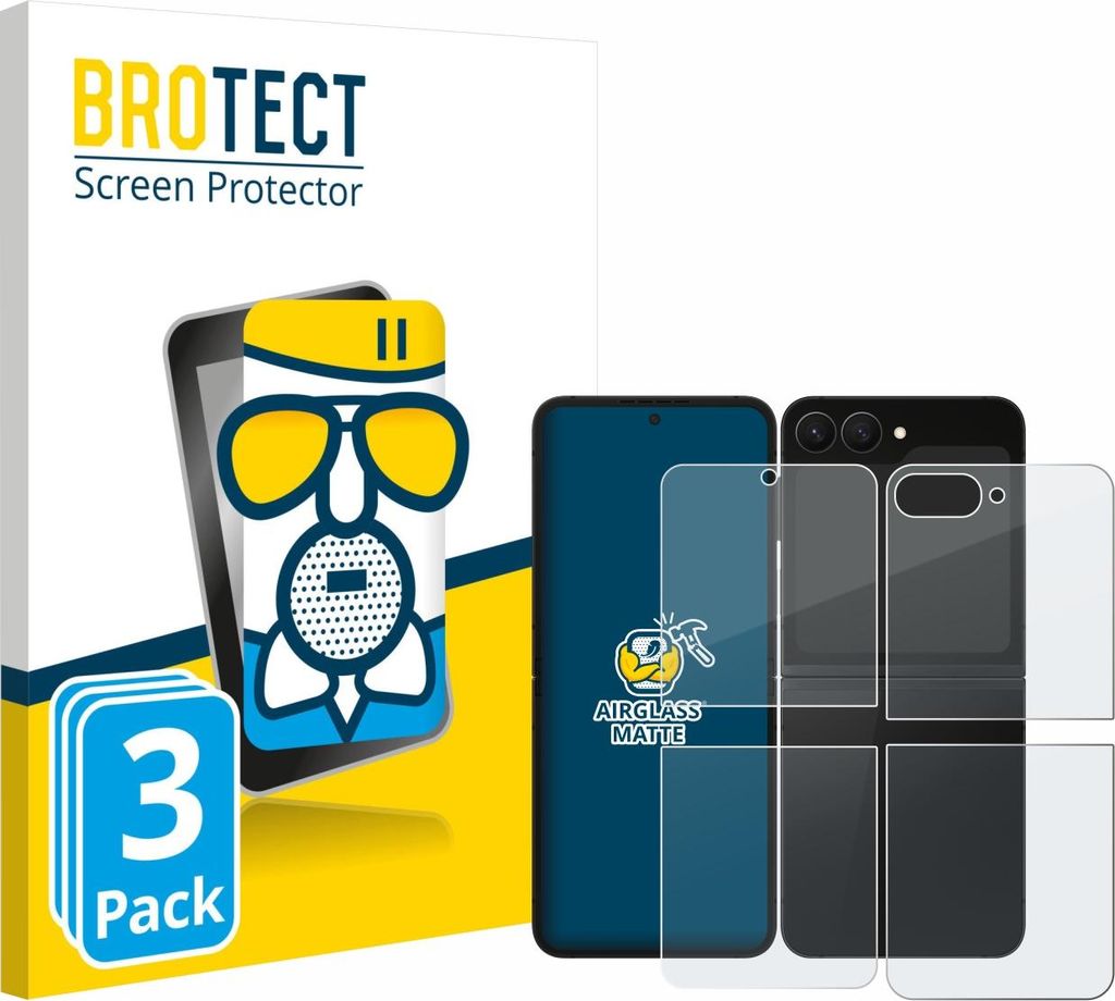 3x BROTECT Entspiegelungs Schutzglas für Samsung Galaxy Z Flip 7 FE (Display+Rückseite) Schutzfolie Panzer Folie Glas Display Schutz matt