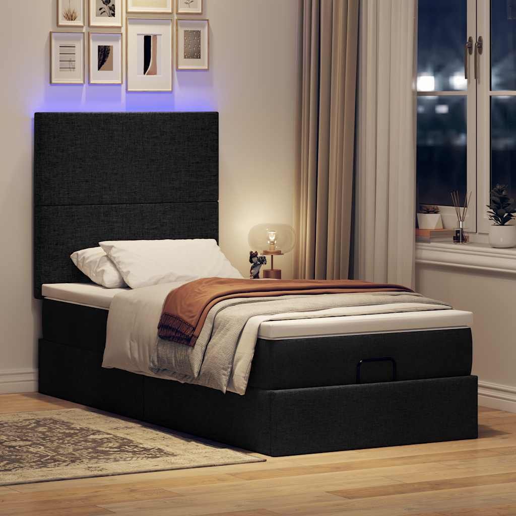 Möbel Ottomane Bett mit Matratze & LEDs Schwarz 80x200 cm Stoff - Klassische Betten 3313880