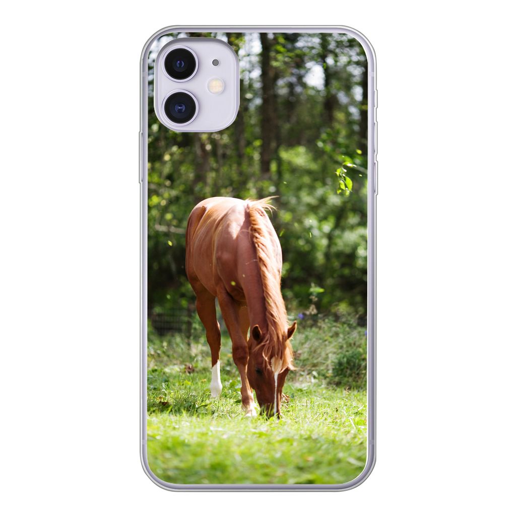 MuchoWow Handyhülle Schutzhülle Hülle für iPhone 11 Pferd - Blumen - Licht Silikon Softcase Handy Hülle - Handytasche