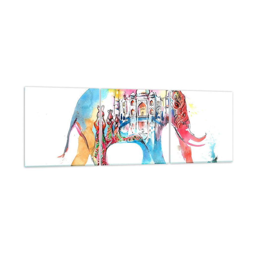 Bilder auf glas - Elefant Indien ethnisch Kultur - 90x30cm - Glasbilder - Wandbilder - Kunstdruck - zum Aufhängen bereit - Wanddekoration aus Glas...
