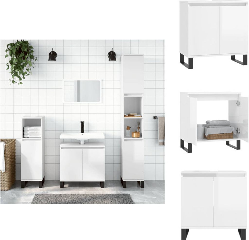 vidaXL Badschrank Hochglanz-Weiß 58x33x60 cm Holzwerkstoff - Badezimmerwaschtische