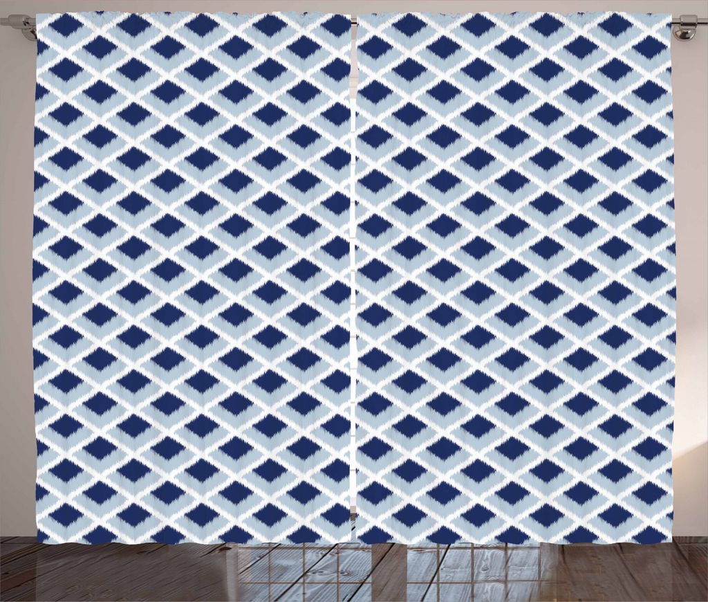 ABAKUHAUS Ethnisch Rustikaler Gardine, Blau getönte Ikat Moderne, Schlafzimmer Kräuselband Vorhang mit Schlaufen und Haken, 280 x 245 cm, Babybla...