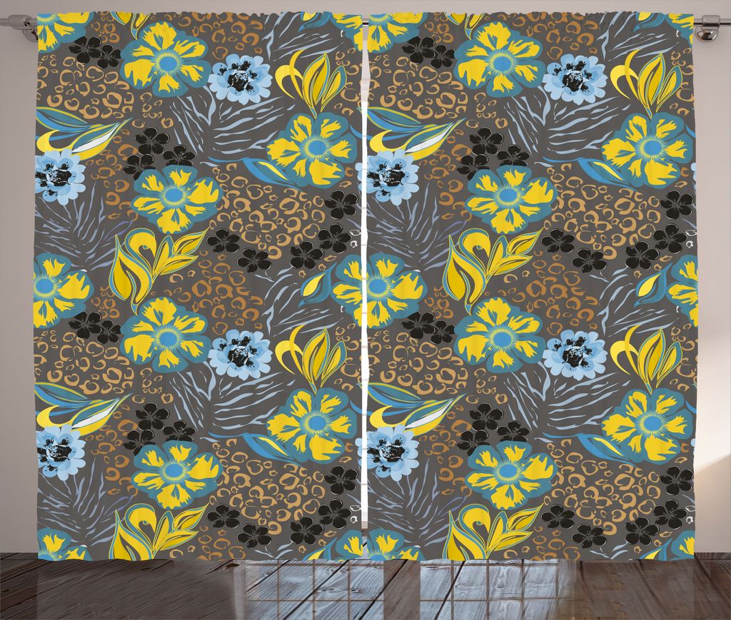 ABAKUHAUS Abstrakt Rustikaler Gardine, Blumen eingekreist Details, Schlafzimmer Kräuselband Vorhang mit Schlaufen und Haken, 280 x 175 cm, Mehrfarbig