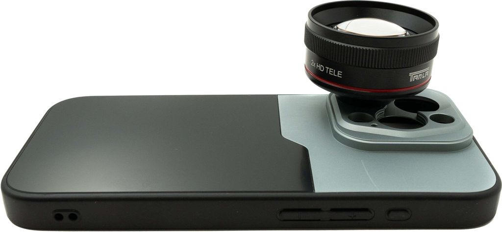 SYSTEM-S EF70mm Portrait Tele Objektiv 37 mm HD Filter mit Hülle für iPhone 15 Pro in Schwarz Grau