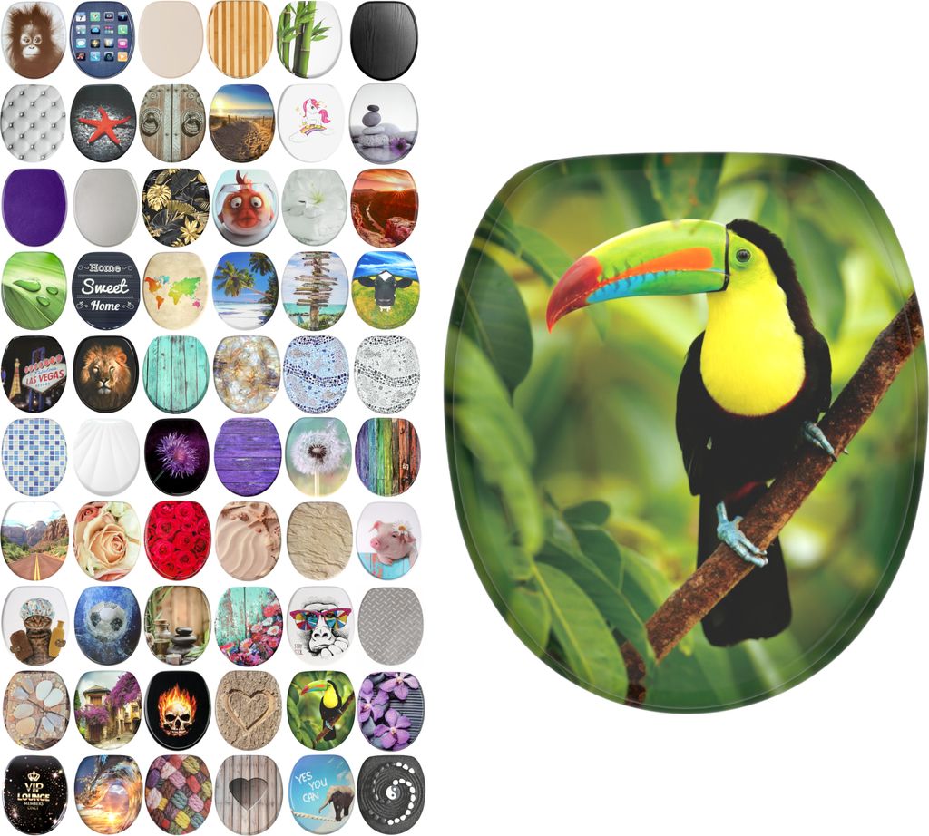 SANILO WC-Sitz mit Absenkautomatik Toucan, Toilettendeckel direkt vom Hersteller, Klodeckel, Klobrille, WC Deckel, Toilettensitz, Toilettenbrille