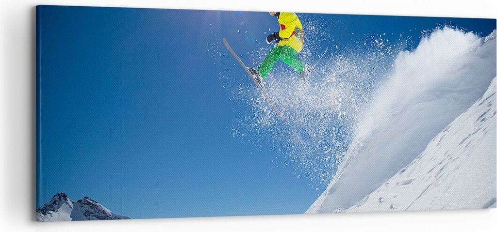 Bild auf Leinwand - Leinwandbild - Ski Winter Schnee Berg - 120x50cm - Wand Bild - Wanddeko - Leinwanddruck - Bilder - Kunstdruck - Wanddekoration ...