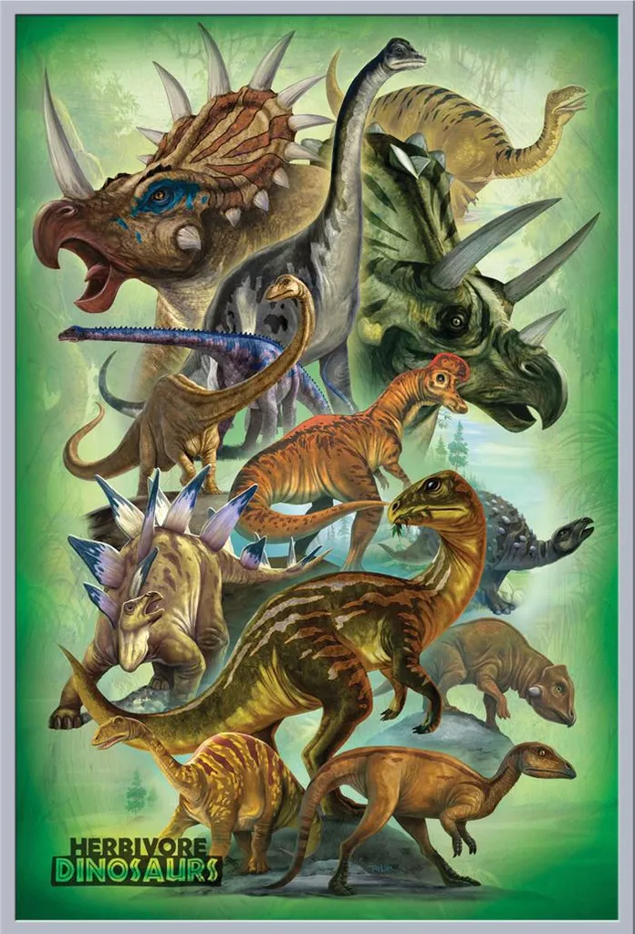 Affiche Dinosaures Herbivores Encadrée : Décoration Murale Sécurisée