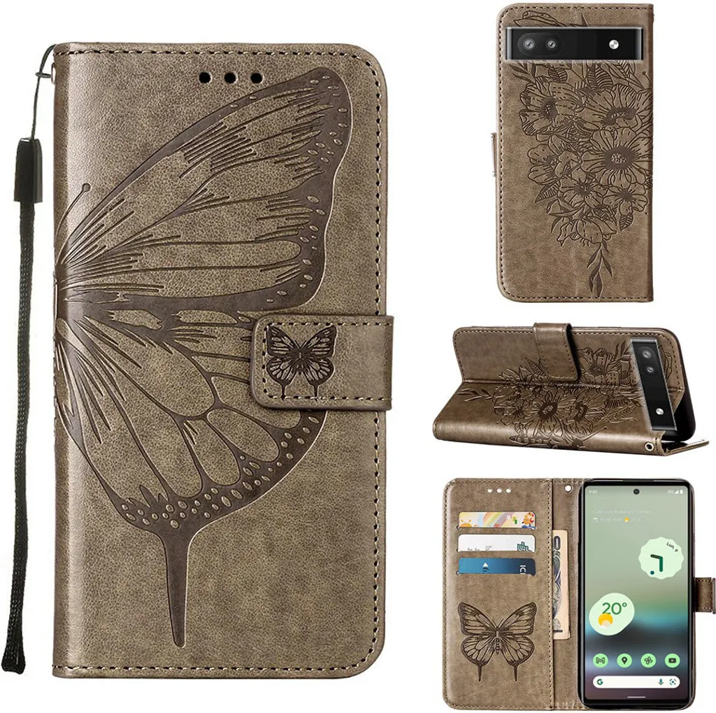 Cover Portafoglio Google Pixel 6A Grigio: Pelle PU con Slot Carte