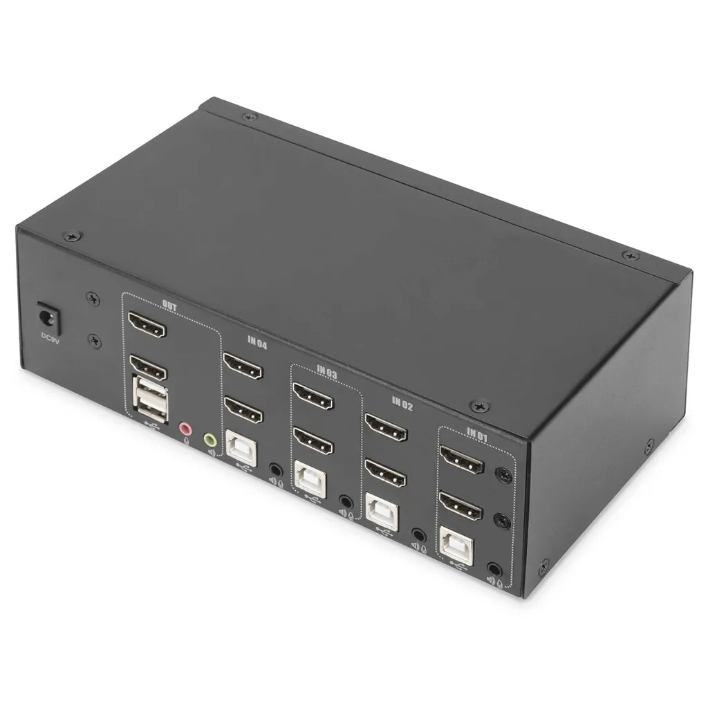 Commutateur KVM HDMI 4 Ports DIGITUS - Hub USB et Audio 3.5mm Intégré