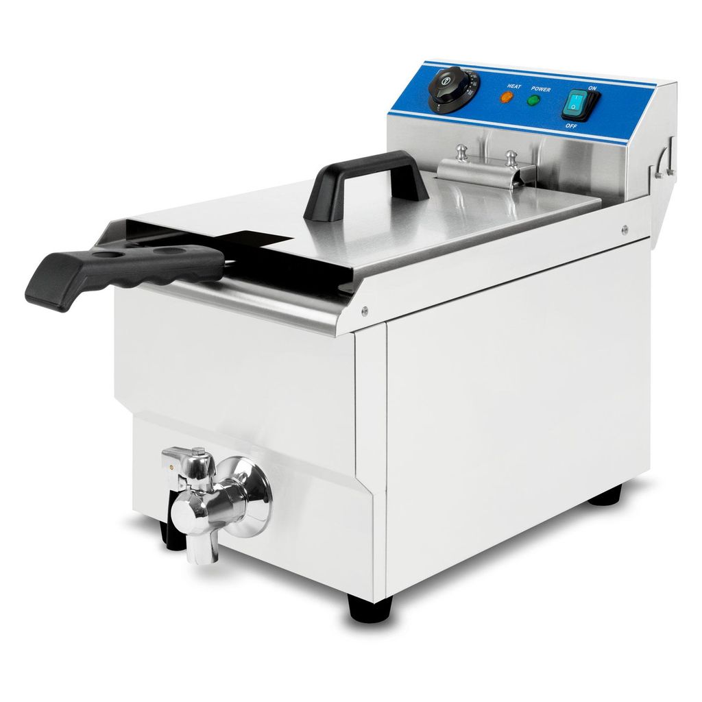 VERTES Friteuse aus Edelstahl 16 Liter Fassungsvermögen, 50-200°C, 3000W, 230V, Kaltzonenprinzip, Professionelle Gastronomie Fritteuse mit Ablass...