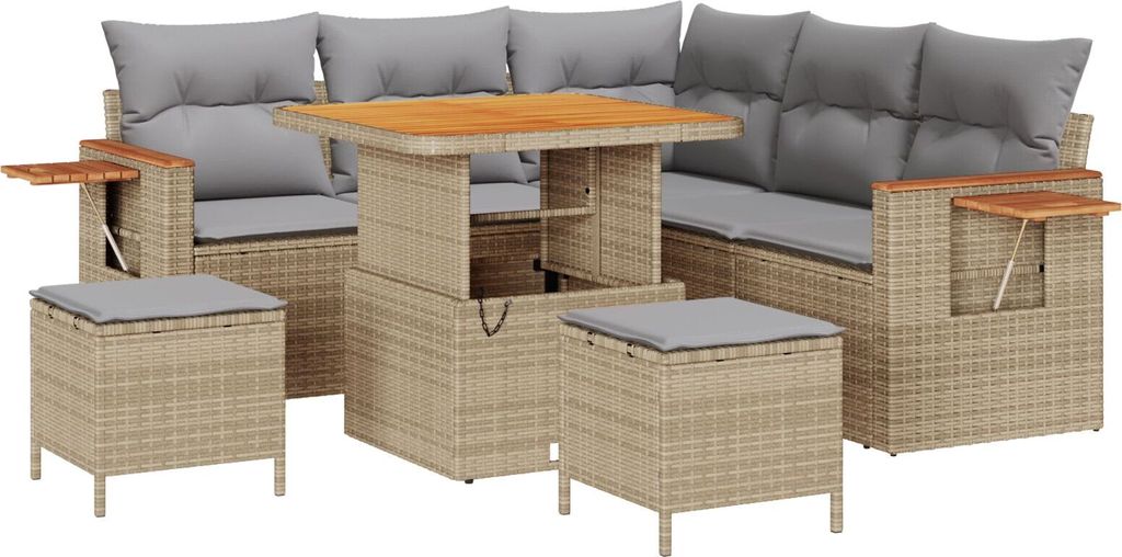 Eleganten-Stil 8-teiliges Garten-Sofa-Set mit Kissen Beige Produktbild 