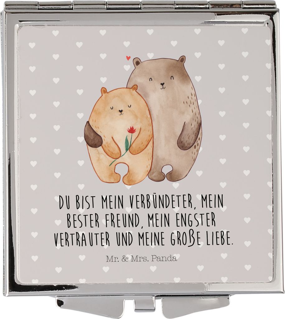 Mr. & Mrs. Panda Reise Schminkspiegel Bären Liebe - Grau Pastell - Geschenk, Ehe, Spiegel, Klappbarer, Hochzeitstag, Bär, Kuscheln, Blume, Kleine...