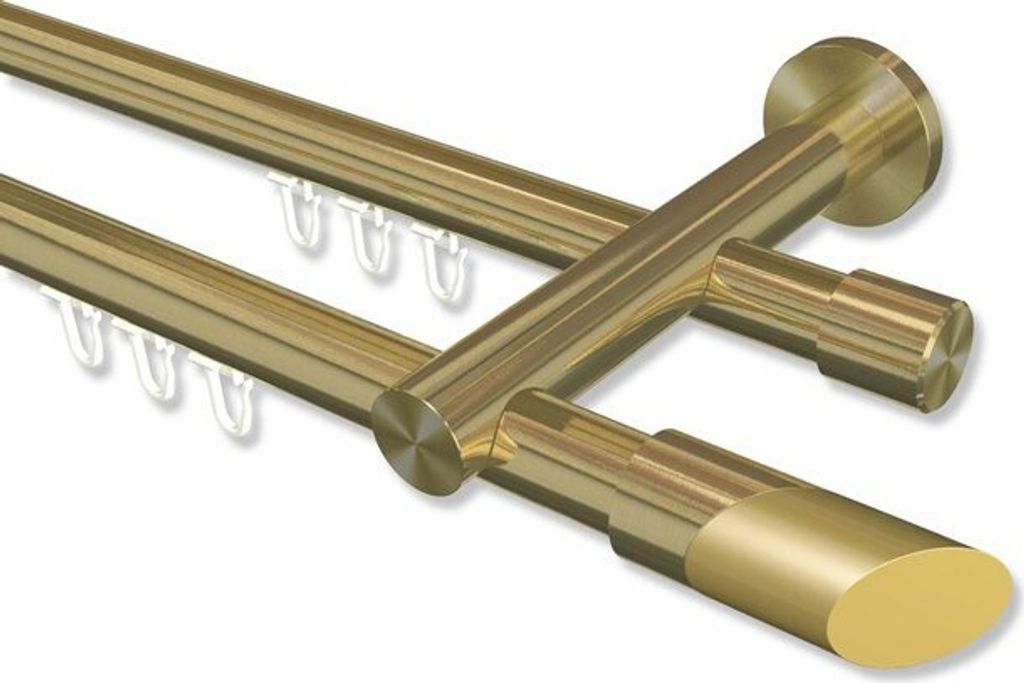 Interdeco Innenlaufstange, Gardinenstange mit Innenlauf Messing-Optik Modell Platon Verano, 20 mm Ø 2-läufig, 120 cm