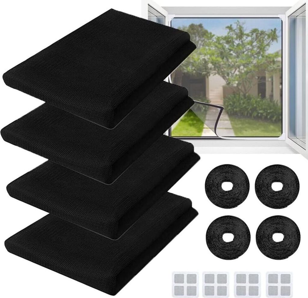 4 Stück Moskitonetz Fenster Fliegengitter Fenster 1.3 x 1.5m Mückennetz Fenster Insektenschutz Fenster Fliegennetz Fenster mit 4 Rollen Selbstkle...