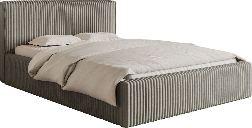 Selsey Doppelbett Tilio - Polsterbett mit Bettkasten, Breitcord-Bezug in Greige, 180 cm
