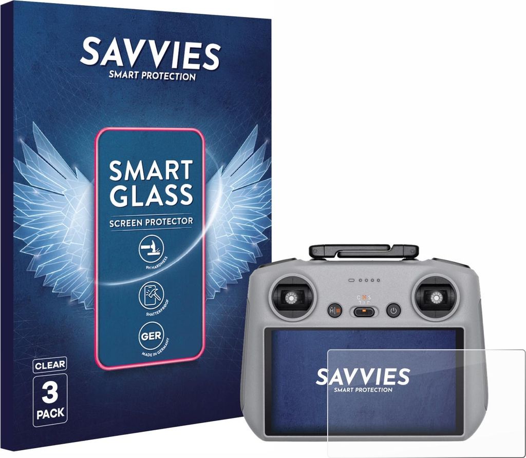 3x Savvies Schutzglas Folie für DJI RC 2 9H Panzer Schutzfolie Glas Displayschutz klar transparent