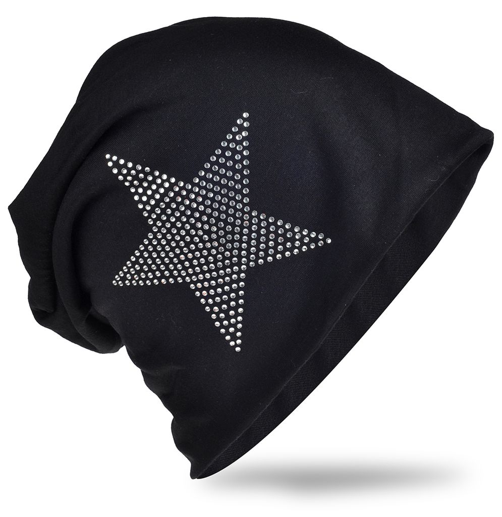 Beanie Muetze Strass Stern Schwarz Produktbild 