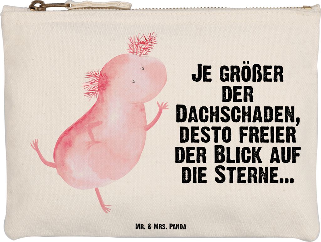 Mr. & Mrs. Panda Pouch Axolotl Tanzen Größe M - Weiß - Geschenk, kosmetiktäschchen, Sterne, Hüpfen, Etui, Kosmetiktasche, gut Gelaunt, Täschc...