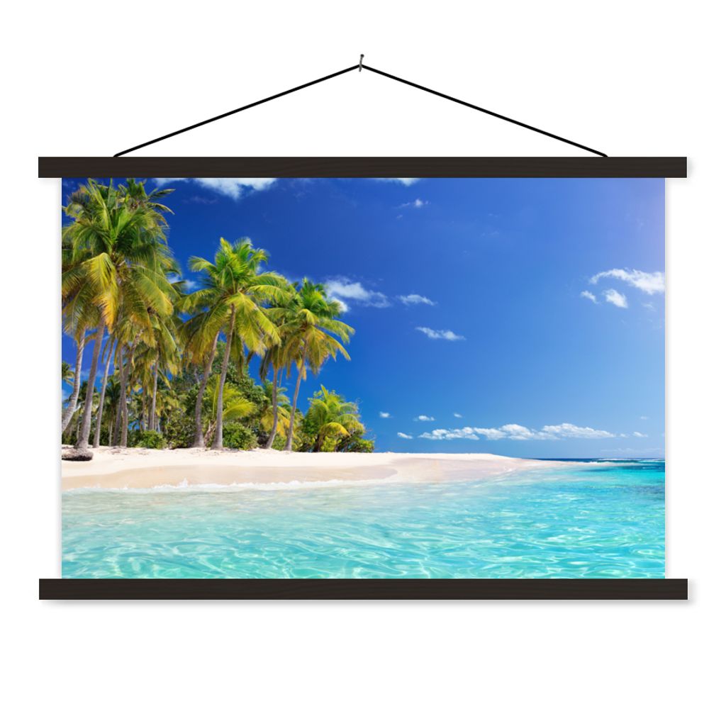 MuchoWow Textilposter Strand - Meer - Palme - Sonne - Sommer 150x100 cm mit schwarzem Rahmen - Schlafzimmer