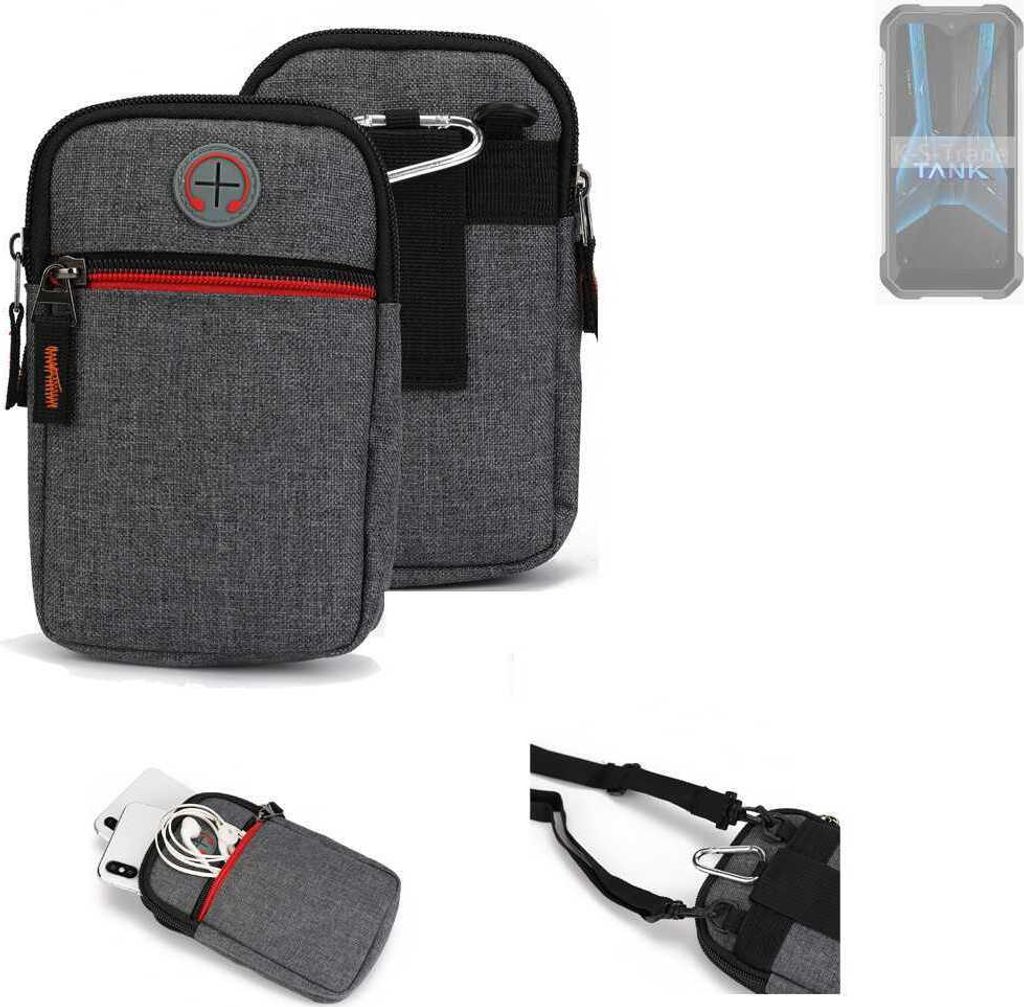 K-S-Trade Holster Gürteltasche kompatibel mit Unihertz 8849 Tank Mini 1 Handy Tasche Schutz Hülle grau Zusatzfächer 1x