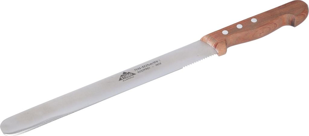 STUBAI Schinken- und Aufschnittmesser mit Holzgriff, rund, breite Klinge | 270/30 mm | Schinkenmesser aus Edelstahl, rostfrei, spülmaschinenfest
