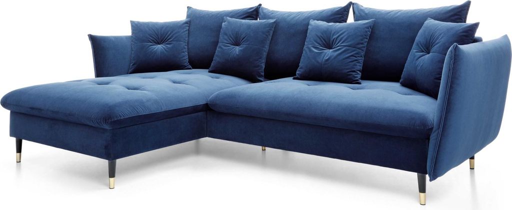 FURNLUX Ecksofa Glam Blau Und Schwarz Und Gold 258cm / Hauptfarbe: Blau / Abmessungen: 258 x 91 x 167 cm